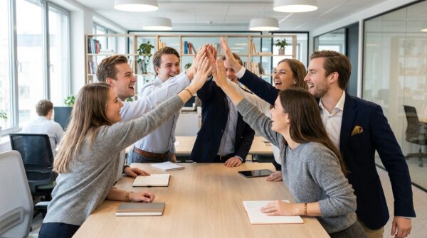 Equipo celebrando un éxito tras un proceso de reclutamiento y selección de personal